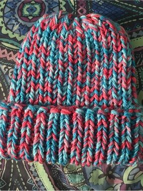 Pink and blue knit beanie